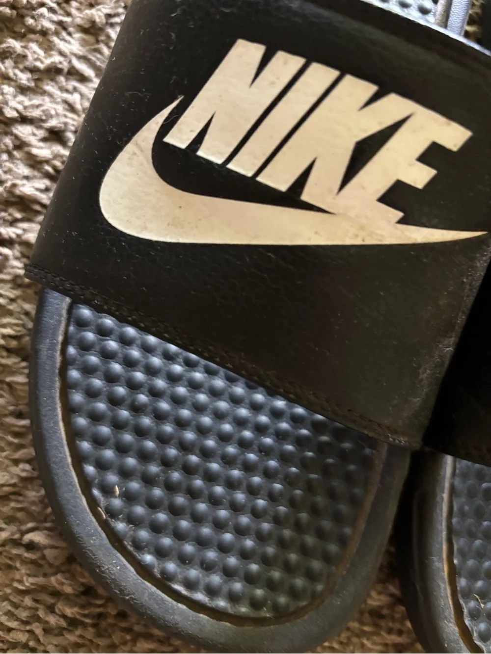 Nike' Black Slide Sandals with White Logo, shoes
